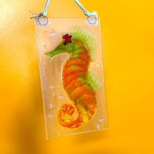 Window Sun catcher - glass orange seahorse